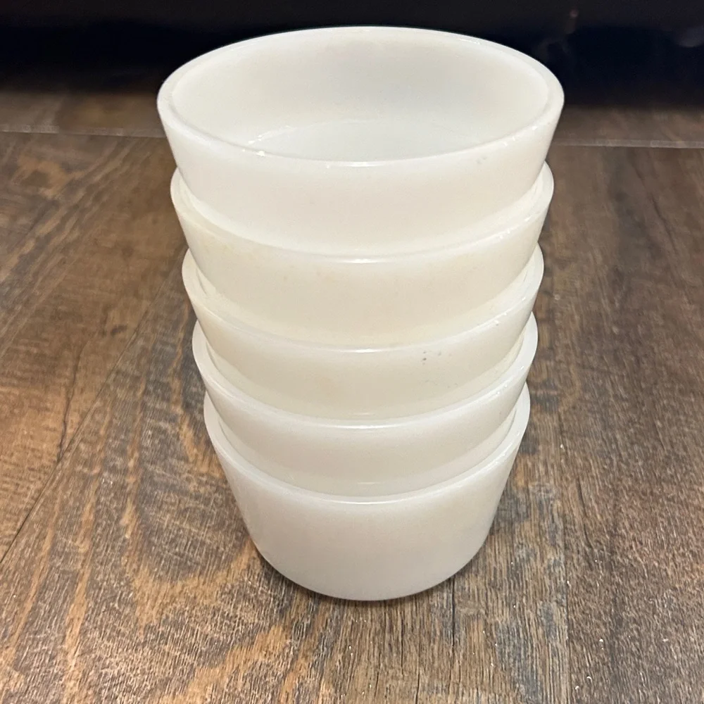 Glasbake Custard Cups White Milk Glass 5 Ramekin Dessert Prep Bowls MCM - Picture 8 of 8